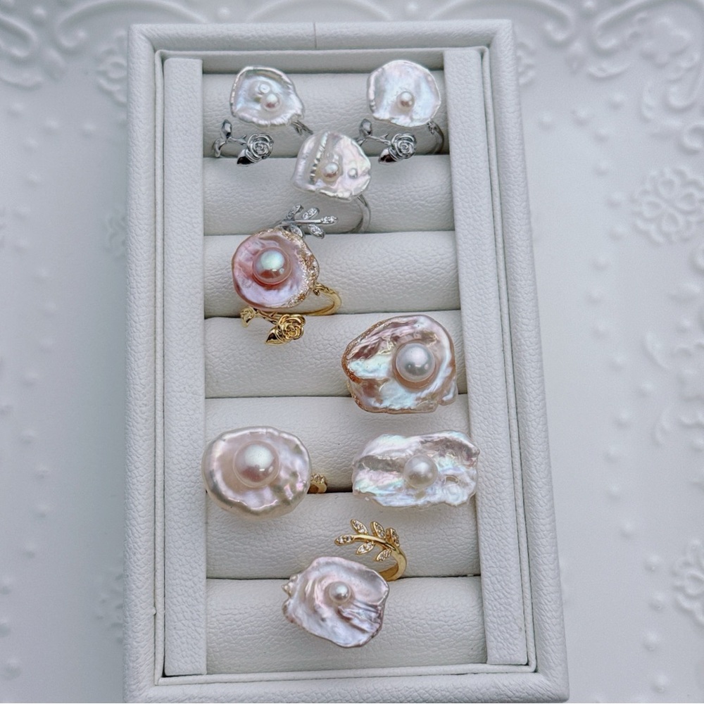 26R293 Handmade Freshwater Baroque Pearl Adjustable Ring Freesize - Picture 6 of 6